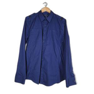 Guess Men's Navy Blue Long Sleeve Button Shirt - Large